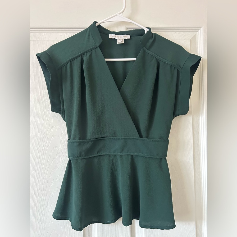 Monteau Green Cap Sleeve Wrap Peplum Top